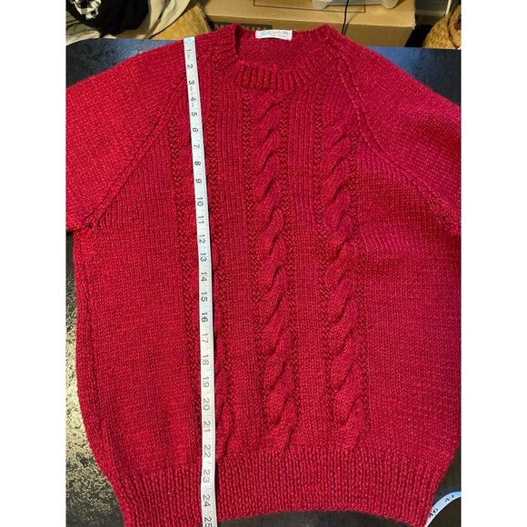 Vintage 70s 80s Handknit Cable Knit Red Sweater - Picture 7 of 8